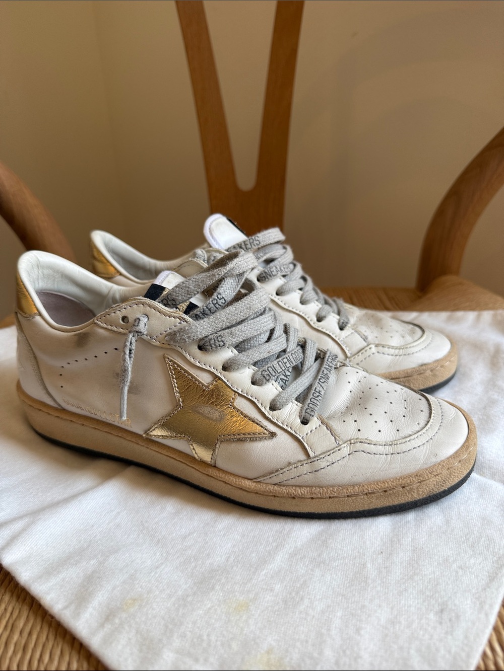 Golden Goose Ball Star 36 White Leather Sneakers with Gold Star